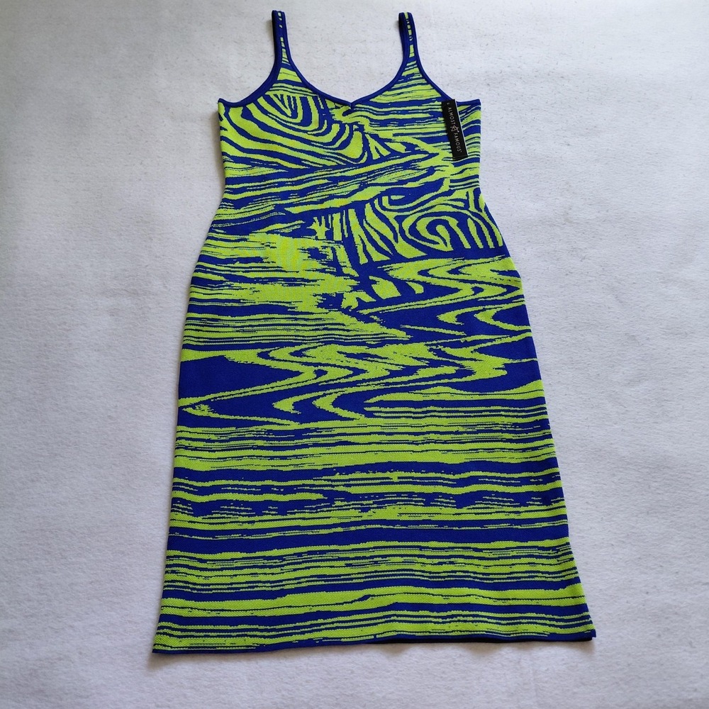 Almost Famous Bodycon Cami Dress XL Green Blue Knit Midi Y2K RDAH6860RB NWT